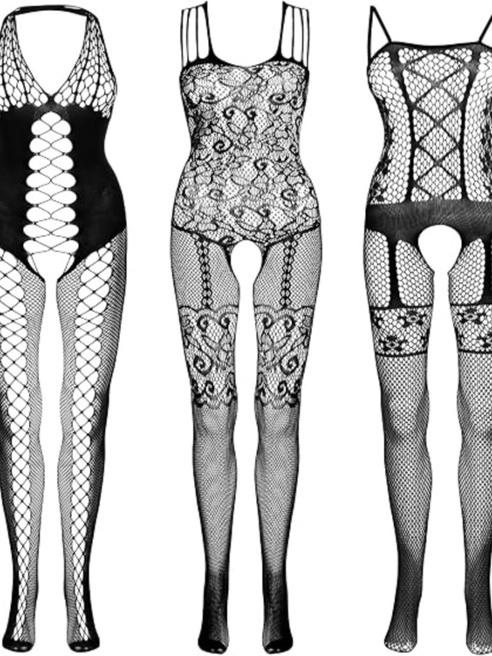3 Packs Women Fishnet Bodysuits, Stockings Sleepwear Lingerie for Couple Dating